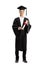 Graduate male student in a gown holding a diploma