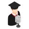 Graduate speech icon isometric vector. Graduate stand near microphone icon