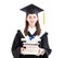 Graduate student holding diploma and books