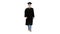 Graduate student in a medical mask walking on white background.