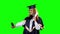 Graduate take selfe photo with diploma. Green screen