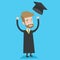 Graduate throwing up his hat vector illustration.