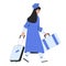 Graduate with travel bags. Vector outline illustration