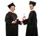 Graduated student men shaking hands
