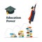 Graduated student in role of super man jumping up