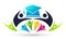 Graduates couple academic world education students logo icon successful graduation bachelor icon element on white background