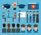 Graduates with education online icons