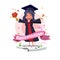 graduating happy student girl. character design with congratulation label - vector