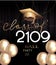 Graduation ball invitation card with gold deco objects.