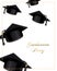 Graduation banner with flying graduation caps. Design for graduate diploma, awards. Education concept.