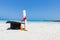 Graduation cap and certificated on the beach with beautiful sea in summer