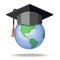 Graduation cap on earth globe