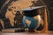 Graduation cap and Earth globe for business study Global education