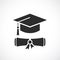 Graduation cap and education diploma icon