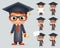 Graduation Cap Excellent Diploma Certificate Scroll Student Genius School Clever Smart Boy Uniform Suit Goggles 3d