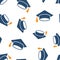 Graduation cap icon seamless pattern background. Education hat vector illustration on white isolated background. University