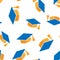 Graduation cap icon seamless pattern background. Education hat vector illustration on white isolated background. University