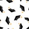 Graduation cap icon seamless pattern background. Education hat vector illustration on white isolated background. University