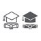 Graduation cap line and glyph icon, graduate and knowledge, academic hat sign, vector graphics, a linear pattern on a