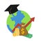 Graduation cap and money profits and global economy world savings icon vector illustration in flat style