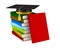 Graduation cap and pile books on white background. Isolated 3D illustration