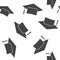 Graduation cap vector icon. Hight school symbol seamless pattern on a white background