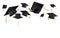 Graduation caps in the air vector template isolated on white background.