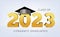 Graduation class of 2023 with cap. 3d vector illustration