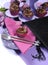 Graduation day pink and purple party table setting - vertical.