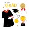 Graduation Day Vector Icon set of Celebration Elements in Flat Design.