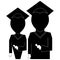Graduation education icon in silhouette black on white backgrou