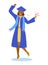 Graduation girl character, school graduation student hold diploma in hat isolated on white, flat vector illustration