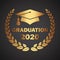 Graduation gold logo isolated on black background.