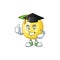 Graduation golden apple fruit cartoon on white background