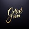 Graduation. Grad 2019 shiny gold lettering label