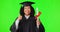 Graduation, green screen and woman thumbs up isolated on studio background for education, college and success. Face of