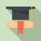 Graduation hat diploma icon, flat style