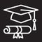 Graduation hat and diploma line icon, white outline sign, vector illustration