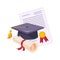 Graduation Hat And Diploma, Set Of School And Education Related Objects In Colorful Cartoon Style