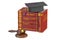 Graduation Hat with Judge Gavel and Books, Law Education Concept