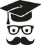 Graduation hat with mustache and glasses