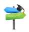 Graduation hat and road sign illustration design