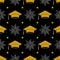 Graduation hat seamless pattern. Grad ceremony backdrop. Vector template for fabric, textile, wrapping paper, wallpaper