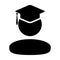 Graduation icon vector male student person profile avatar with mortar board hat symbol for school, college and university degree