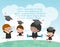 Graduation kids, happy child graduates, happy kids jumping, Graduates in gowns and with diploma, students graduation, illustration