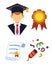 Graduation man silhouette uniform avatar vector illustration. Student education college success character with diploma