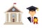 Graduation man silhouette uniform avatar vector illustration. Student education college success character. School icons