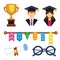 Graduation man and woman silhouette uniform avatar vector illustration. Student education college success character with