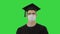 Graduation student in medical mask on a Green Screen, Chroma Key.