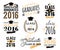 Graduation wishes overlays, lettering labels design set. Retro graduate class of 2016 badges. Hand drawn emblem